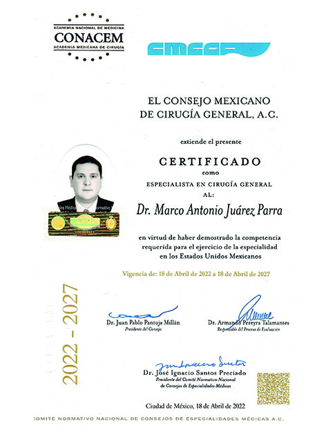 Recertificacion consejo cirugia general del Dr. Marco Juárez