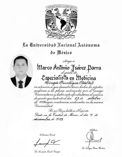 Diplomas de Dr. Marco Juárez