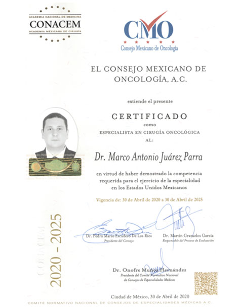 Certificaciones de Dr. Marco Juárez