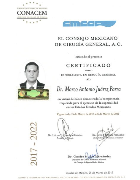Certificaciones de Dr. Marco Juárez
